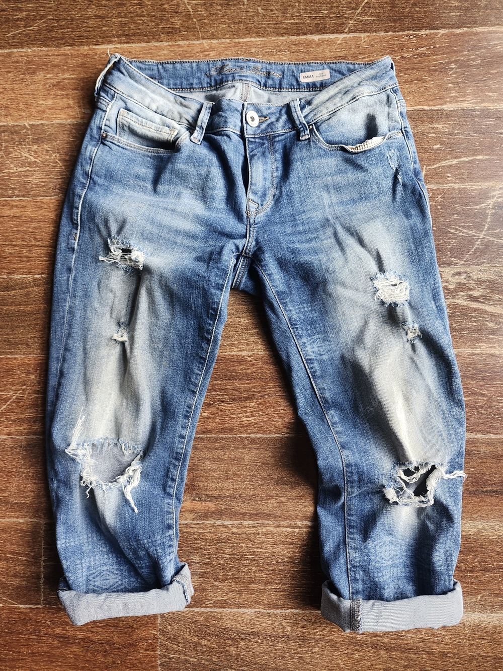 Mavi Cropped Light Blue Distressed Boyfriend Jeans